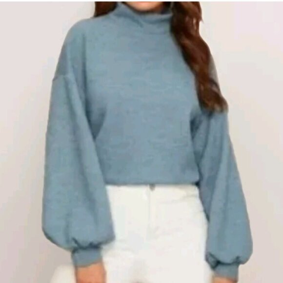 SHEIN Mock-Neck Drop Shoulder Balloon Sleeve Top SIZE XL - Picture 1 of 3